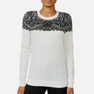 Maison Jules Geneva Intarsia Knit White Sweater Size XS New With Tag
